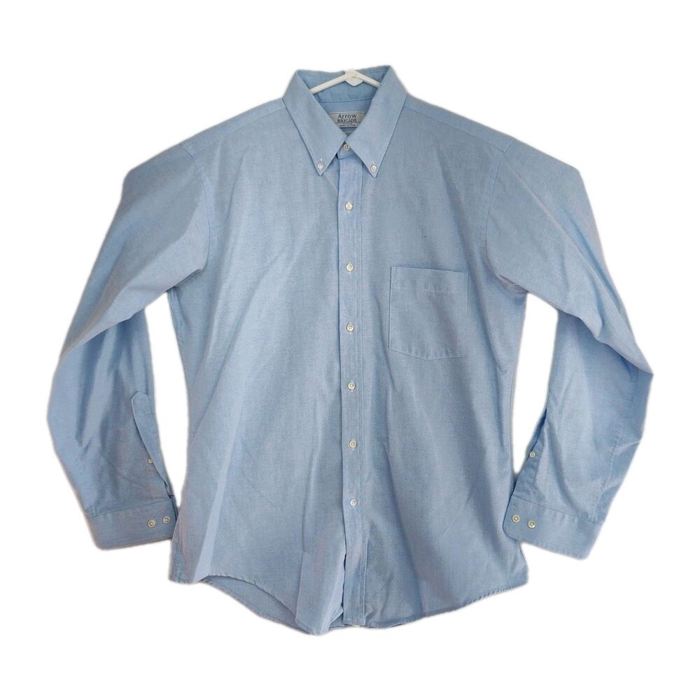 Arrow Brigade men's button-up shirt, size 16.5-34/35, long sleeves, light blue